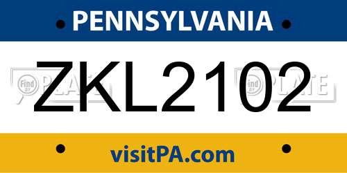 ZKL2102 Pennsylvania License Plate