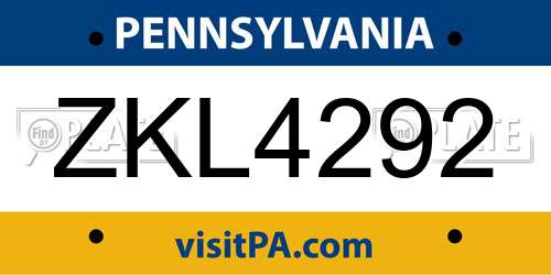 ZKL4292 Pennsylvania License Plate