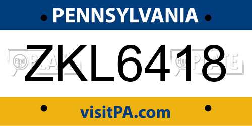ZKL6418 Pennsylvania License Plate