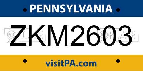 ZKM2603 Pennsylvania License Plate