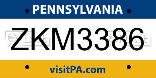 ZKM3386 Pennsylvania License Plate
