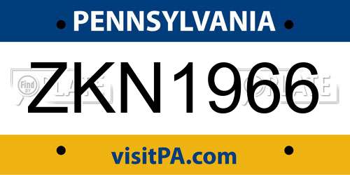 ZKN1966 Pennsylvania License Plate