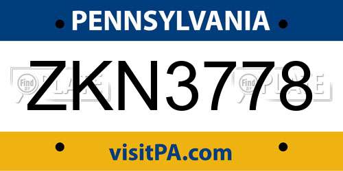 ZKN3778 Pennsylvania License Plate