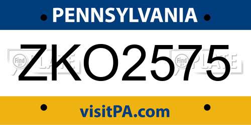 ZKO2575 Pennsylvania License Plate