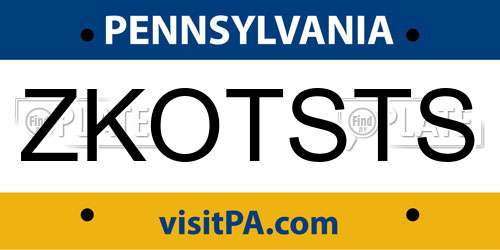 ZKOTSTS Pennsylvania License Plate