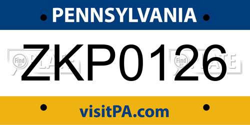 ZKP0126 Pennsylvania License Plate