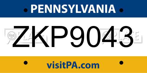 ZKP9043 Pennsylvania License Plate