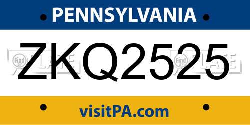 ZKQ2525 Pennsylvania License Plate
