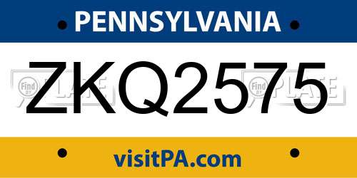 ZKQ2575 Pennsylvania License Plate