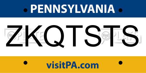 ZKQTSTS Pennsylvania License Plate
