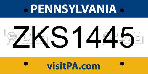 ZKS1445 Pennsylvania License Plate