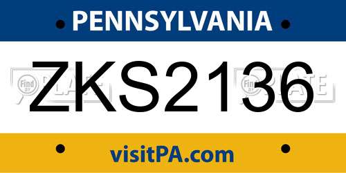 ZKS2136 Pennsylvania License Plate
