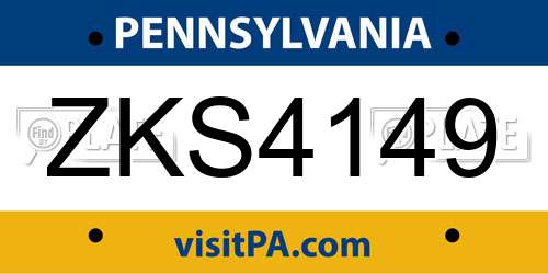 ZKS4149 Pennsylvania License Plate