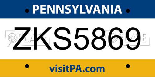 ZKS5869 Pennsylvania License Plate