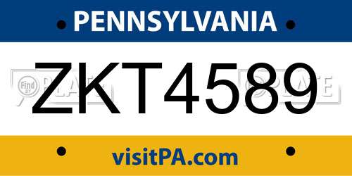 ZKT4589 Pennsylvania License Plate