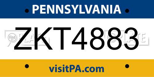 ZKT4883 Pennsylvania License Plate