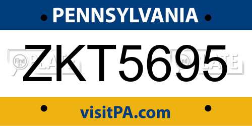 ZKT5695 Pennsylvania License Plate