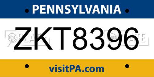 ZKT8396 Pennsylvania License Plate