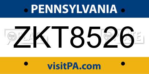 ZKT8526 Pennsylvania License Plate