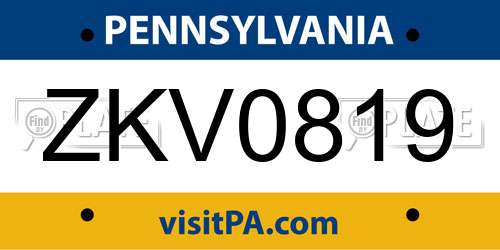 ZKV0819 Pennsylvania License Plate