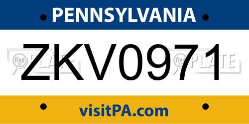 ZKV0971 Pennsylvania License Plate