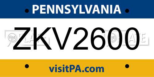 ZKV2600 Pennsylvania License Plate