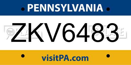 ZKV6483 Pennsylvania License Plate