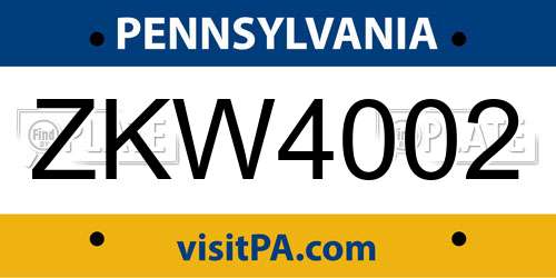 ZKW4002 Pennsylvania License Plate