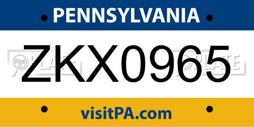 ZKX0965 Pennsylvania License Plate