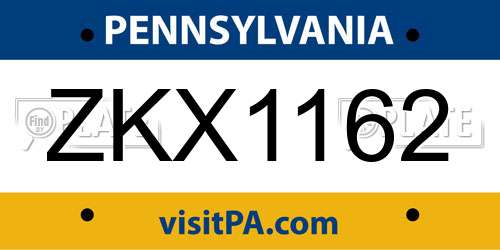 ZKX1162 Pennsylvania License Plate