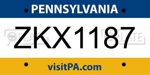 ZKX1187 Pennsylvania License Plate