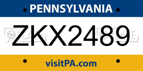 ZKX2489 Pennsylvania License Plate