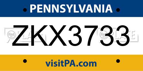 ZKX3733 Pennsylvania License Plate