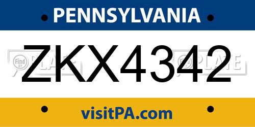 ZKX4342 Pennsylvania License Plate