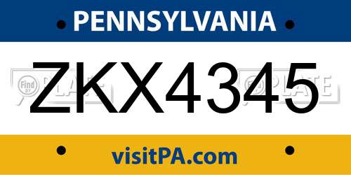 ZKX4345 Pennsylvania License Plate