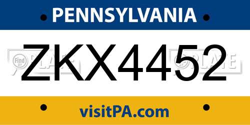 ZKX4452 Pennsylvania License Plate