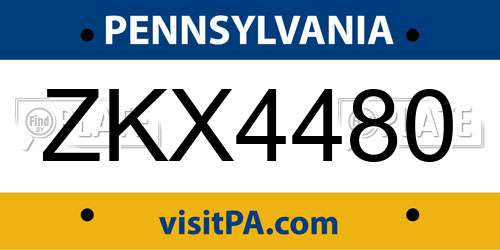ZKX4480 Pennsylvania License Plate