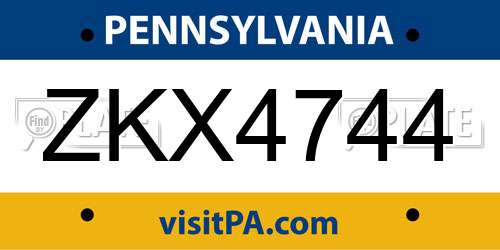 ZKX4744 Pennsylvania License Plate