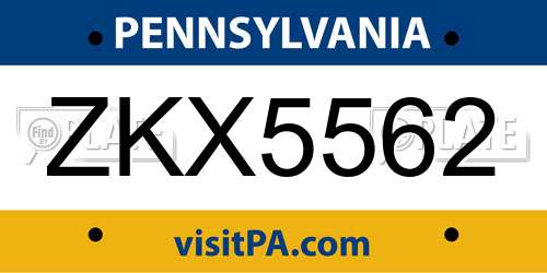 ZKX5562 Pennsylvania License Plate
