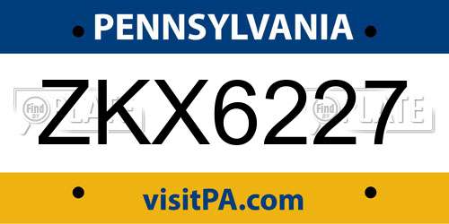 ZKX6227 Pennsylvania License Plate