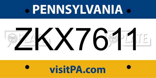 ZKX7611 Pennsylvania License Plate