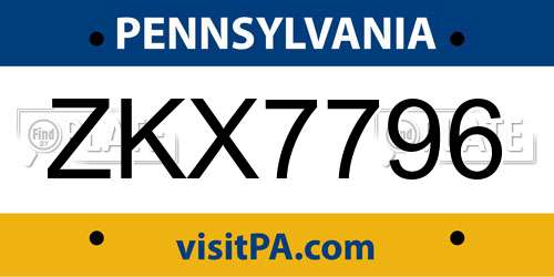 ZKX7796 Pennsylvania License Plate