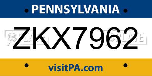 ZKX7962 Pennsylvania License Plate