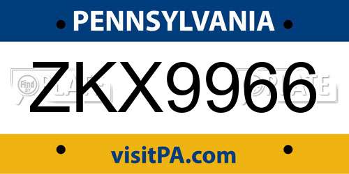 ZKX9966 Pennsylvania License Plate