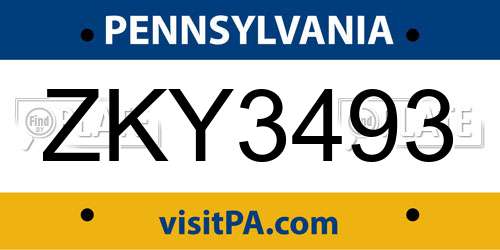 ZKY3493 Pennsylvania License Plate