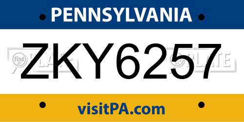 ZKY6257 Pennsylvania License Plate