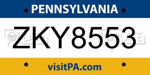 ZKY8553 Pennsylvania License Plate