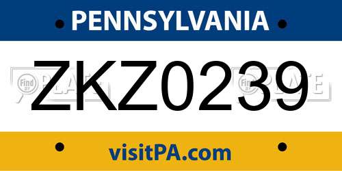ZKZ0239 Pennsylvania License Plate