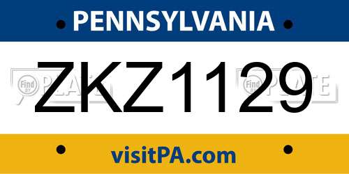 ZKZ1129 Pennsylvania License Plate