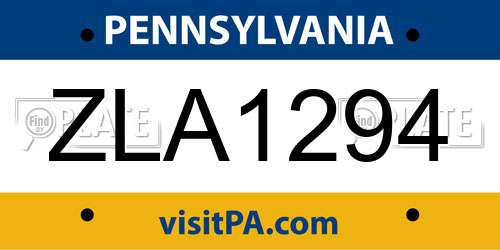 ZLA1294 Pennsylvania License Plate